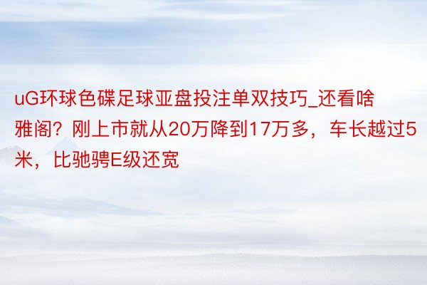 uG环球色碟足球亚盘投注单双技巧_还看啥雅阁？刚上市就从20万降到17万多，车长越过5米，比驰骋E级还宽