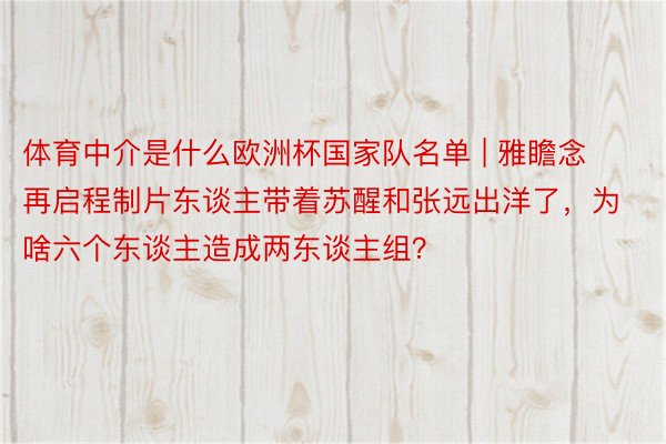 体育中介是什么欧洲杯国家队名单 | 雅瞻念再启程制片东谈主带着苏醒和张远出洋了，为啥六个东谈主造成两东谈主组？