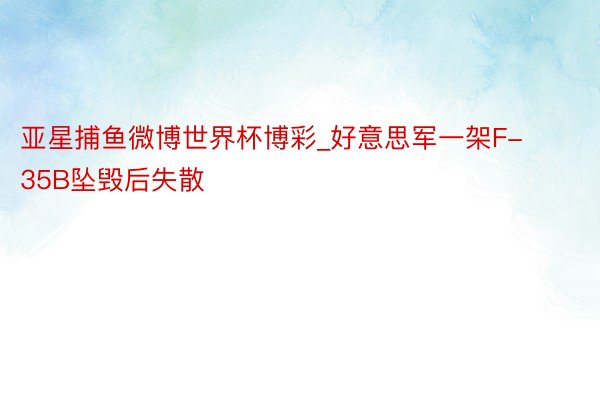 亚星捕鱼微博世界杯博彩_好意思军一架F-35B坠毁后失散